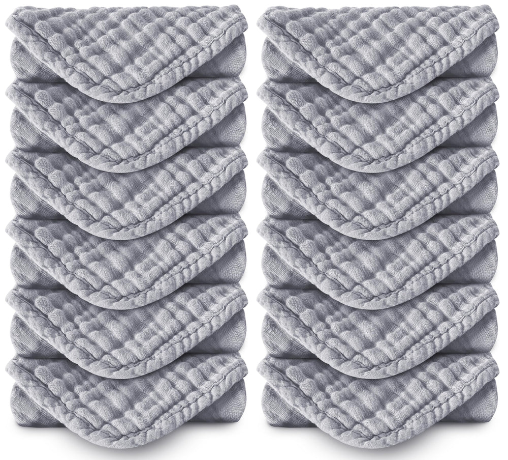 Spotted Play muslin burp cloths 20x10 in grey, soft and gentle on baby skin.