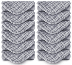 Spotted Play muslin burp cloths 20x10 in grey, soft and gentle on baby skin.