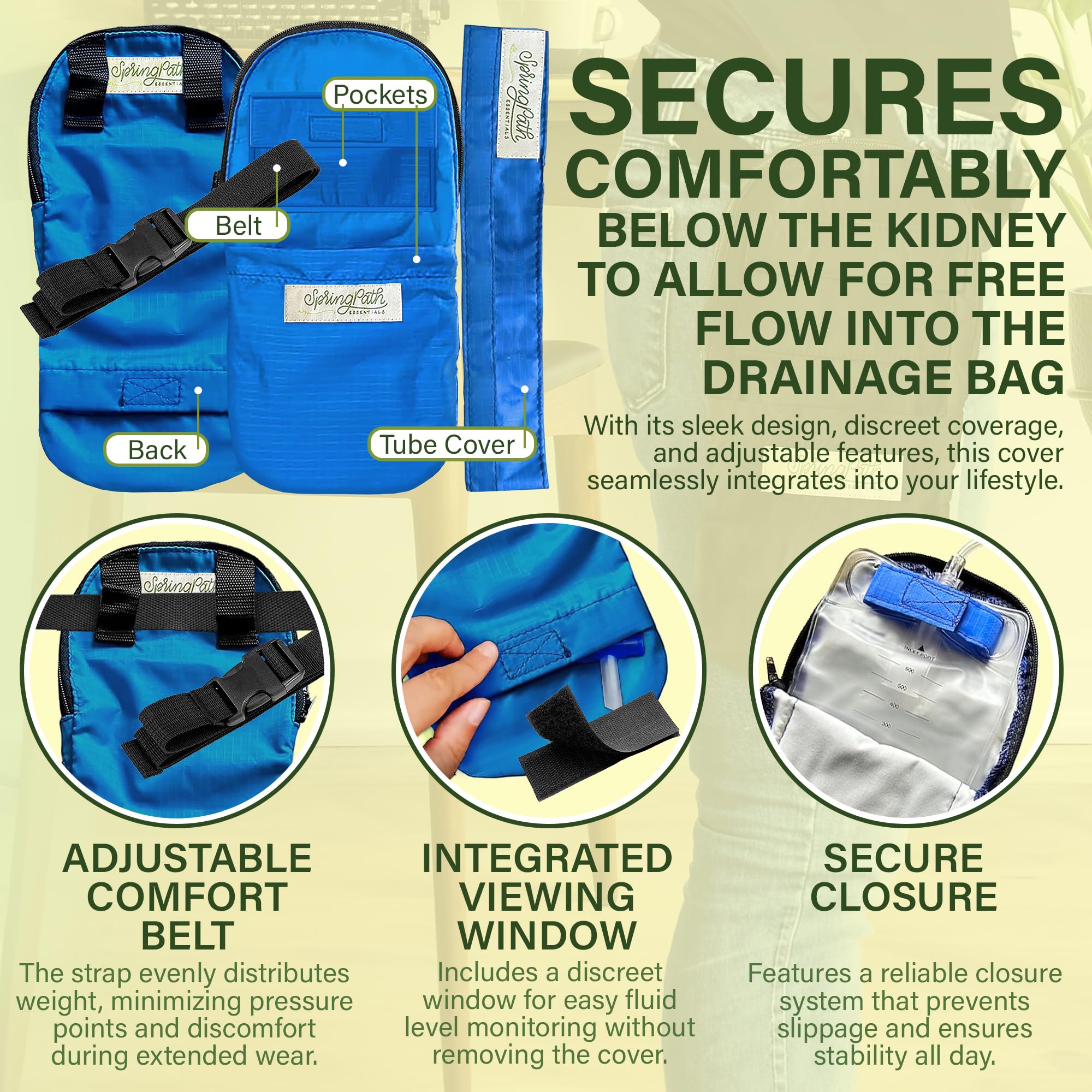 SpringPath catheter bag cover wrap stabilizes setup and conceals components
