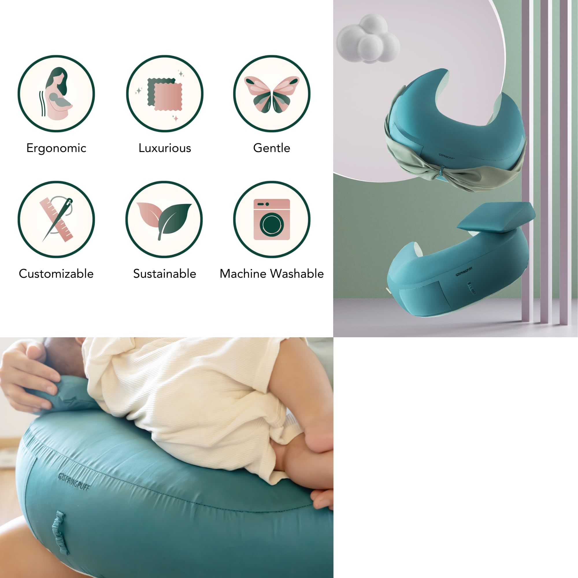 SPRINGPUFF easy-care design; machine wash cold delicate cycle for busy parents.