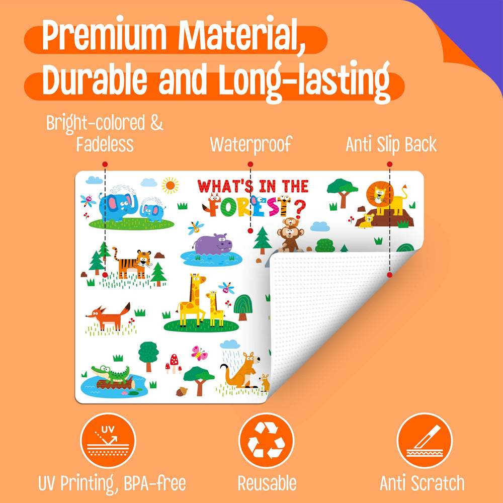 SpriteGru farm animal placemat designed for durable, wipe-clean mealtimes.