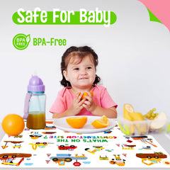SpriteGru safari animal placemat with vibrant visuals to stimulate mealtime learning.