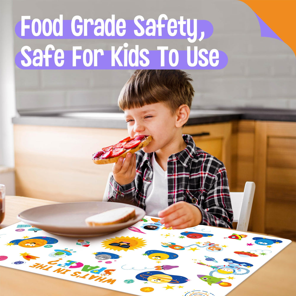 SpriteGru educational placemat set supports learning during home meals and classroom.