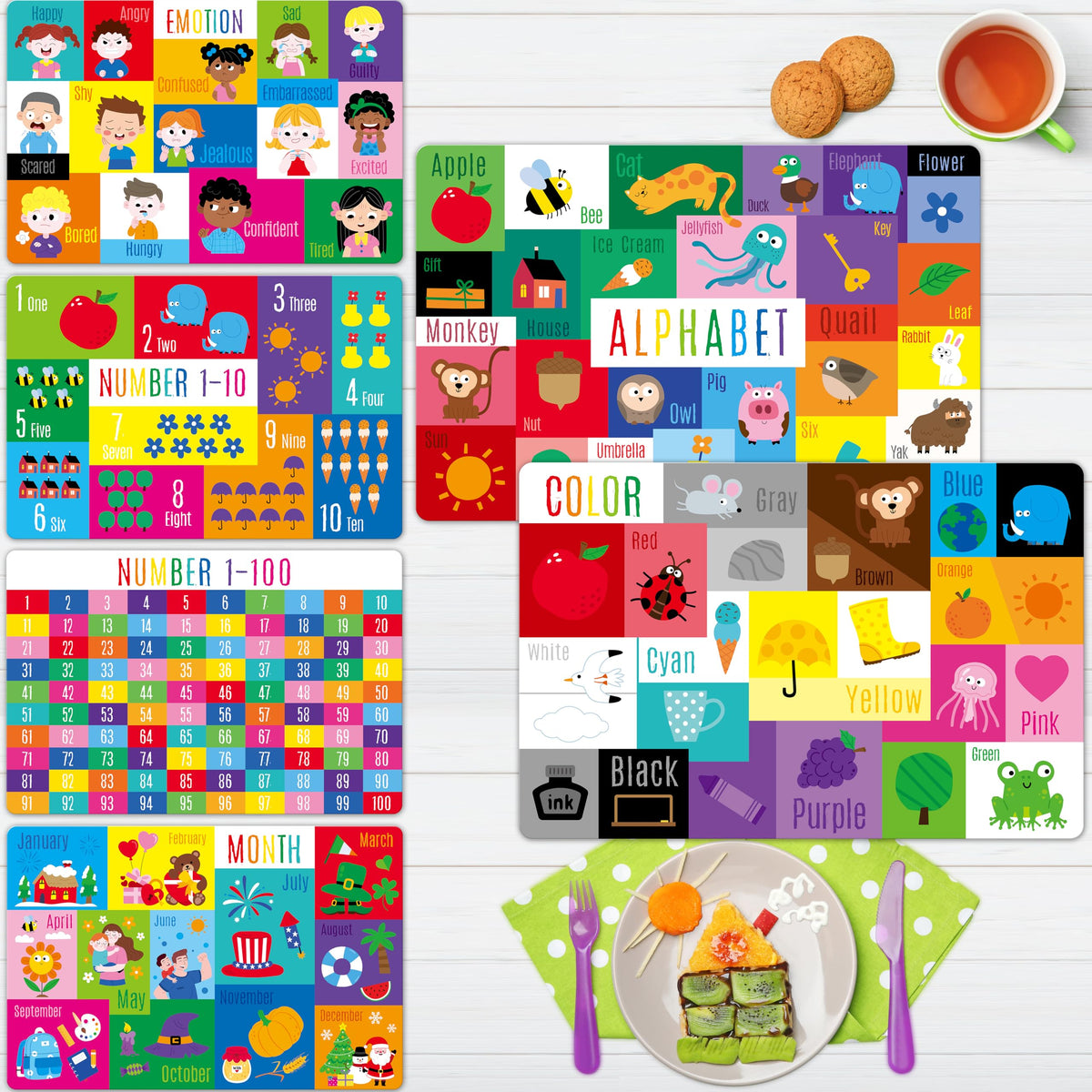 SpriteGru six-pack placemats alphabet for kid-friendly meals and learning