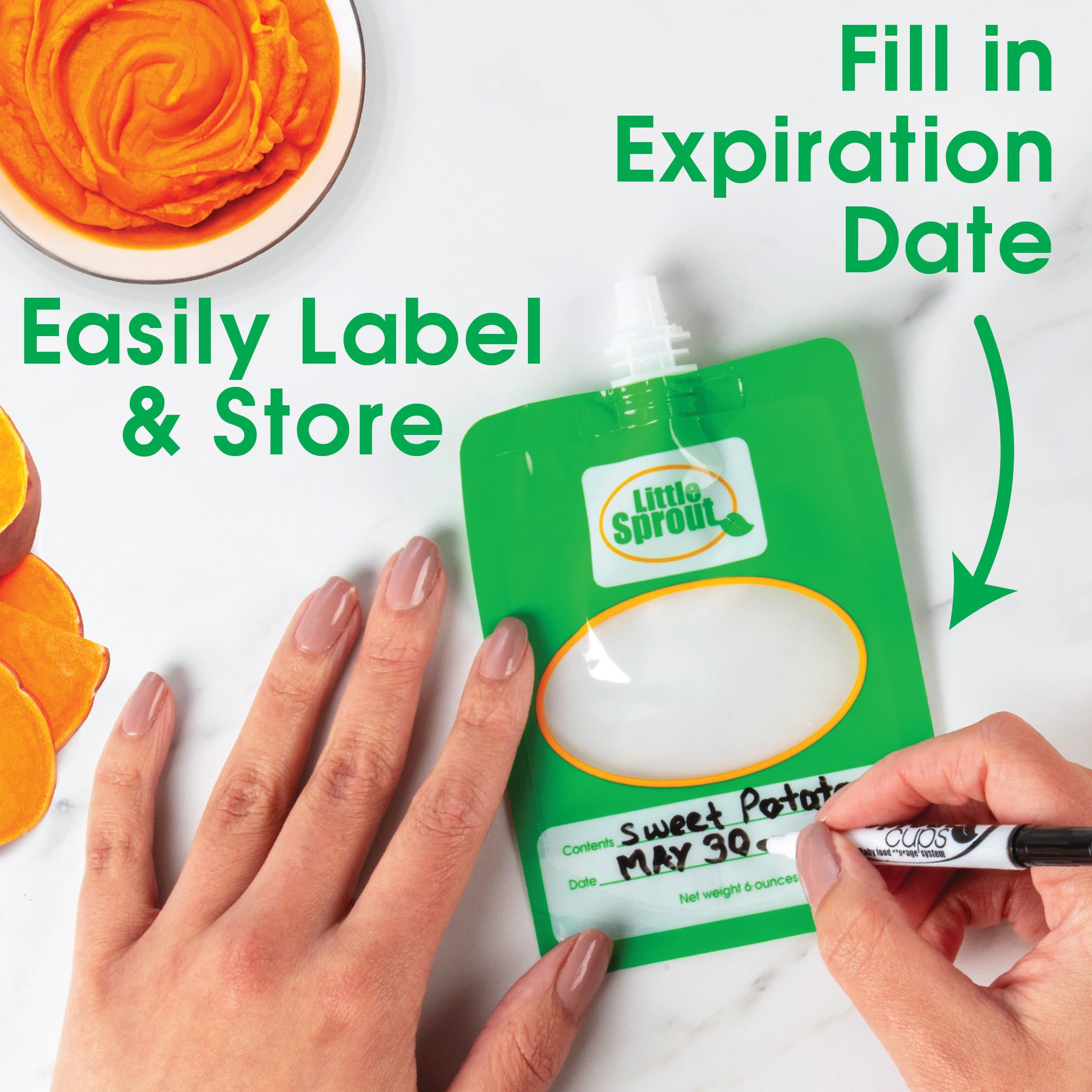 Secure lid on Sprout Cups pouches ensures leaks during travel and outings.