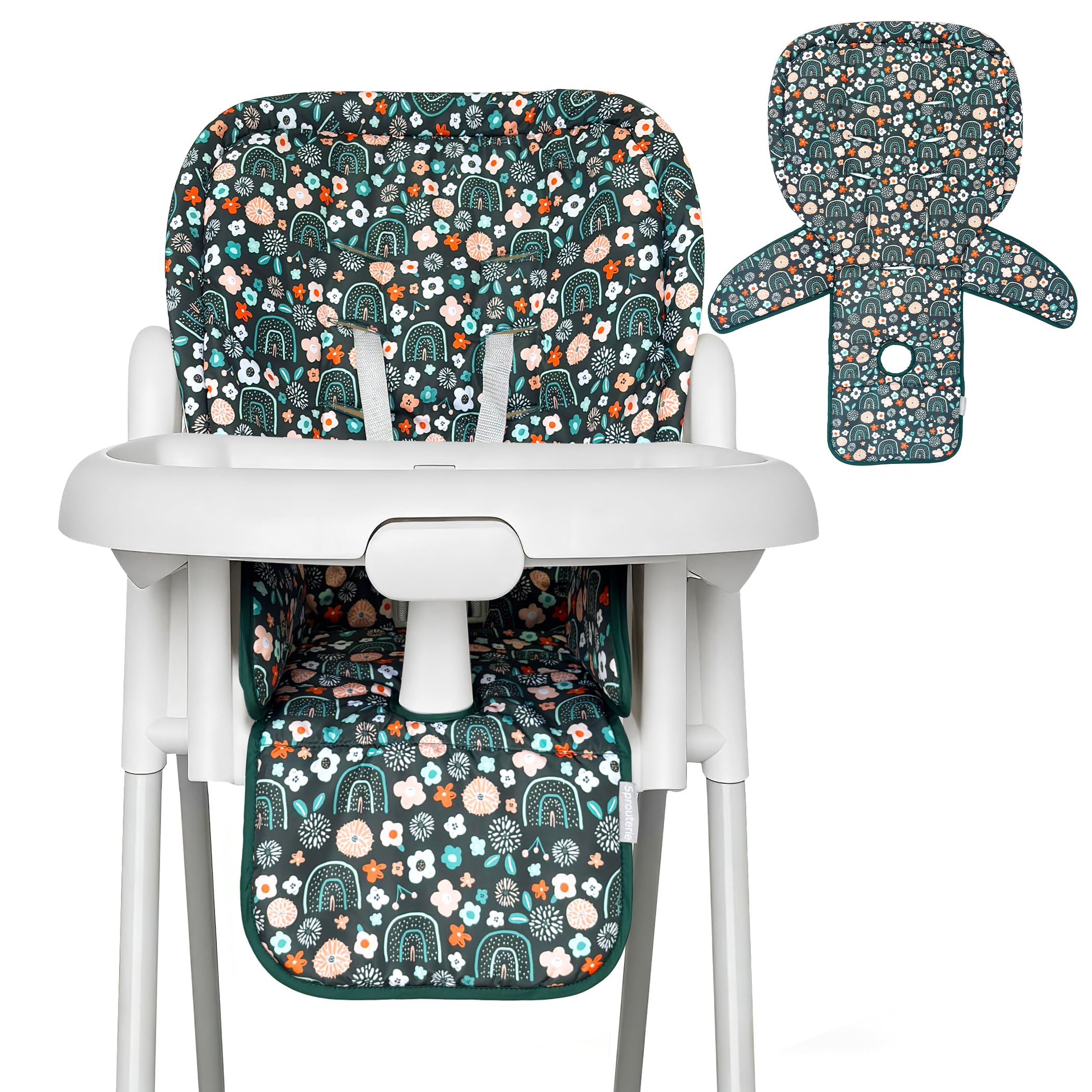 Sprouterie baby high chair cover with waterproof fabric protects chairs and reduces mess.