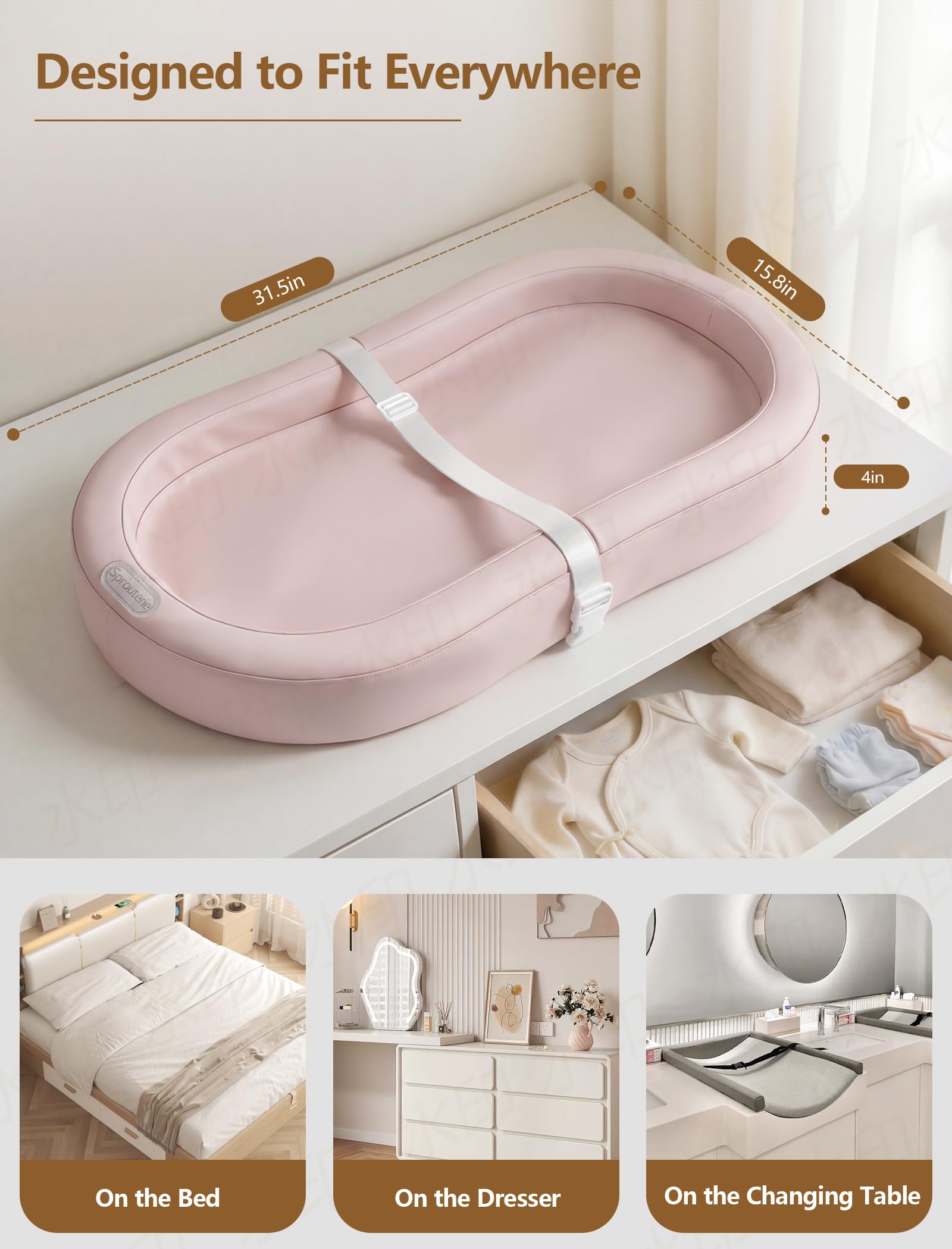 Sprouterie changing pad newborn-18m size demonstrates versatility