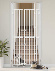 Sprouterie extra tall cat gate in doorway with closed position for containment