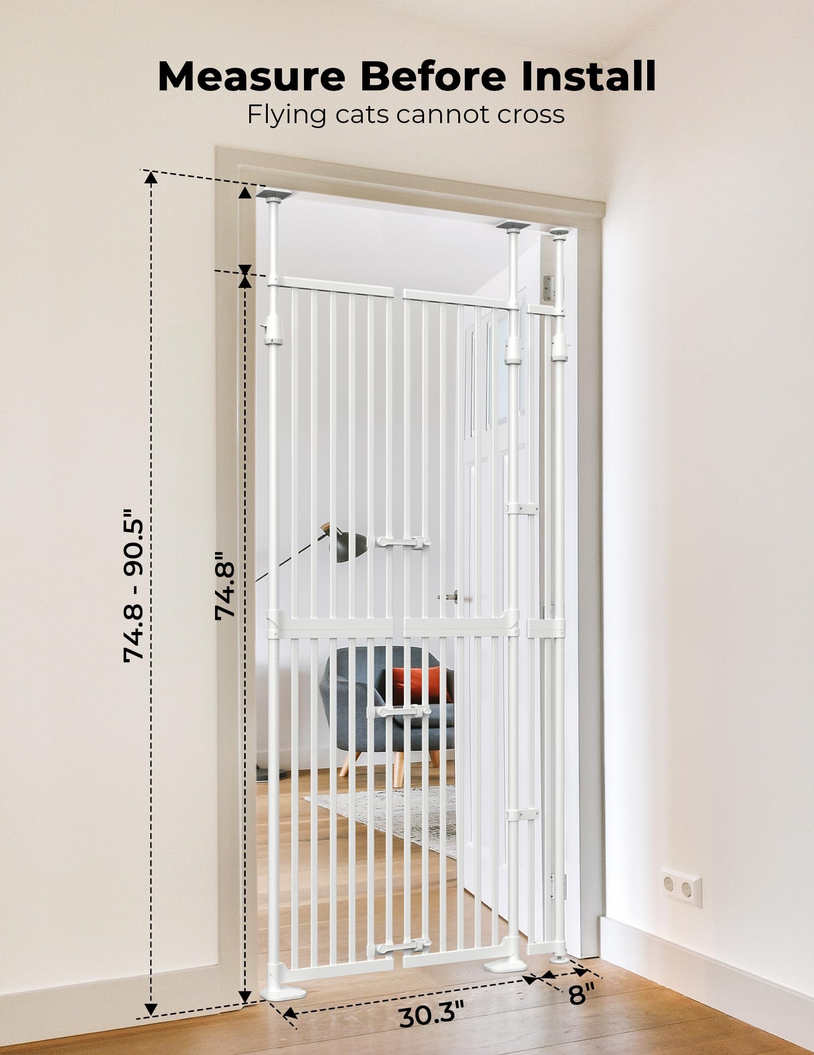 Sprouterie gate extension shown to widen doorway for pet safety