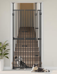 Sprouterie extra tall cat gate in doorway keeps pets contained and doors safer.