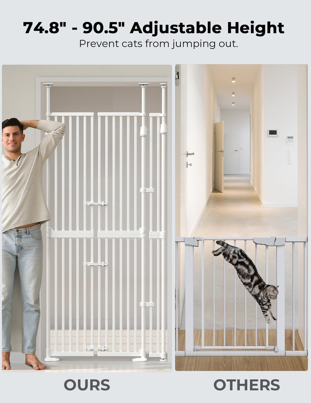 Sprouterie pressure-mounted gate shown without wall damage, ideal for renters