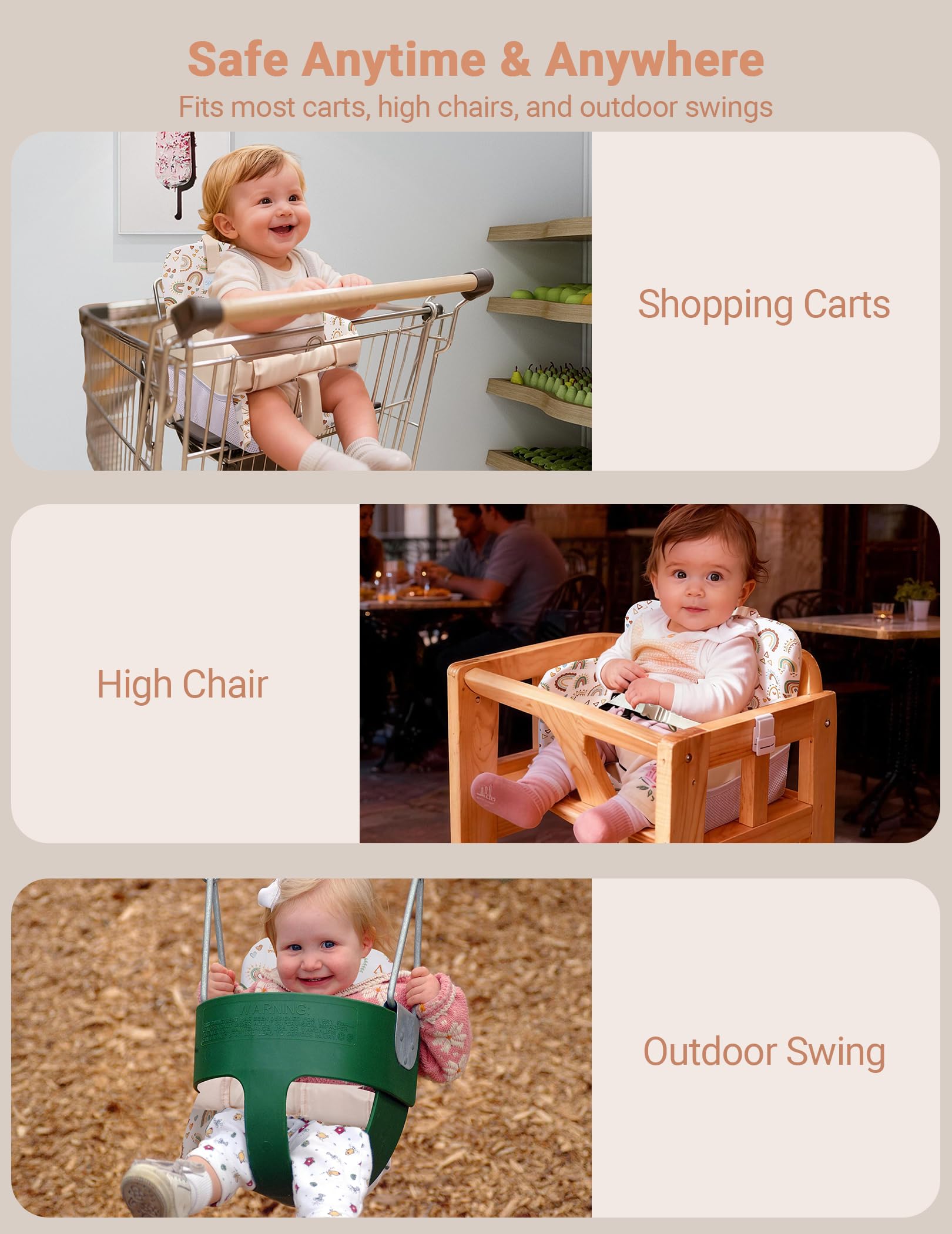 Sprouterie cover on a high chair shows versatile restaurant seating compatibility.