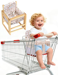 Sprouterie grocery cart cover front view shows soft padding for comfy baby seating.