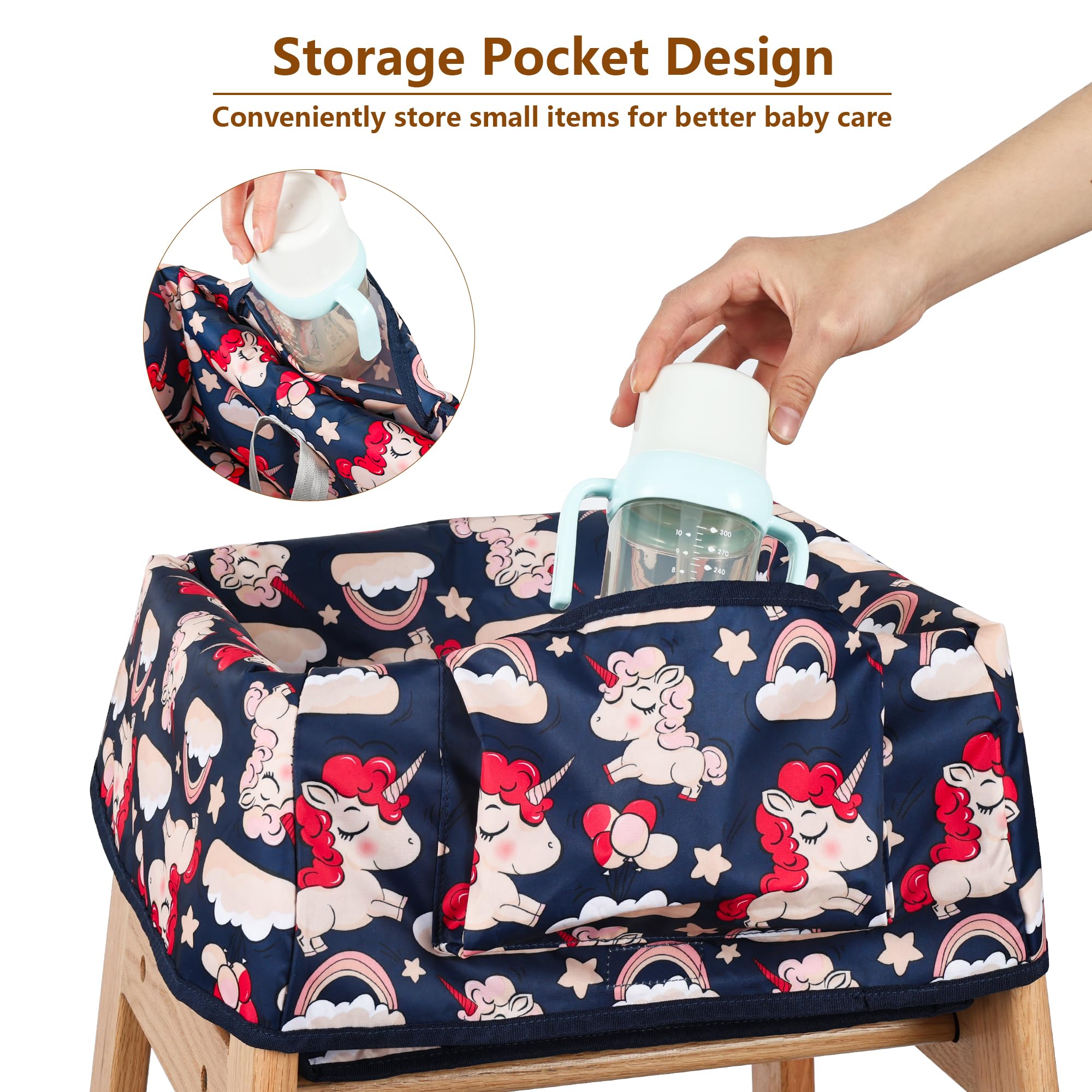 Compact, portable Sprouterie high chair cover fits in bags for travel