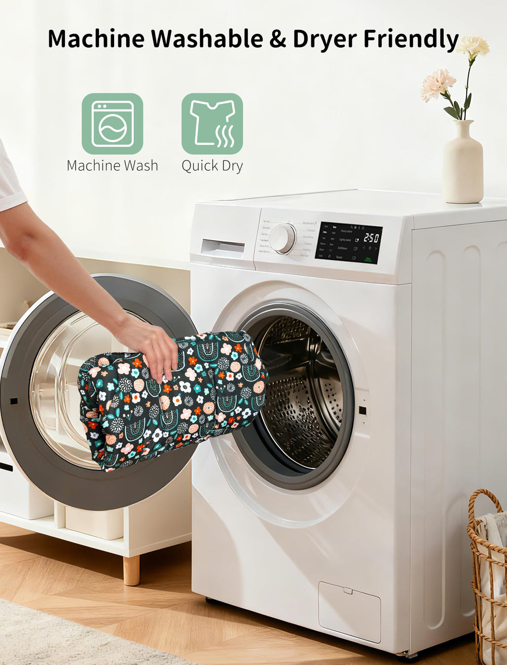Sprouterie durable fabric resists shrinking and maintains shape after washing.