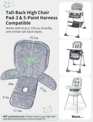 Harness openings fit 3-point and 5-point systems on Sprouterie high chair covers.