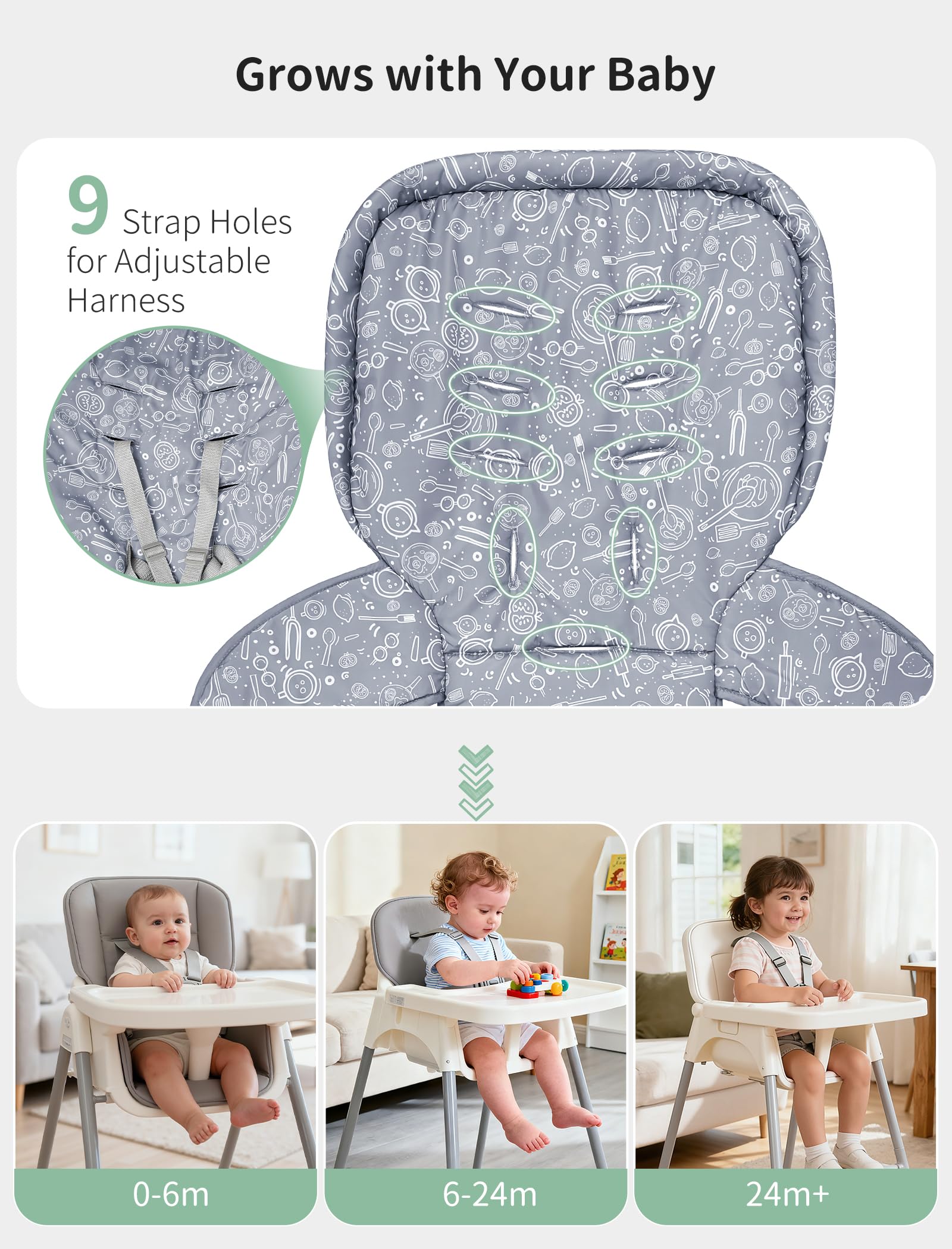 Side ties secure the Sprouterie high chair cover for stable mealtimes.