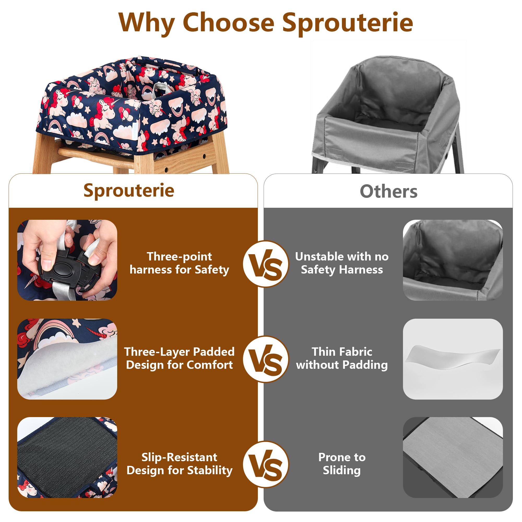 Travel-friendly Sprouterie high chair cover design for dining out
