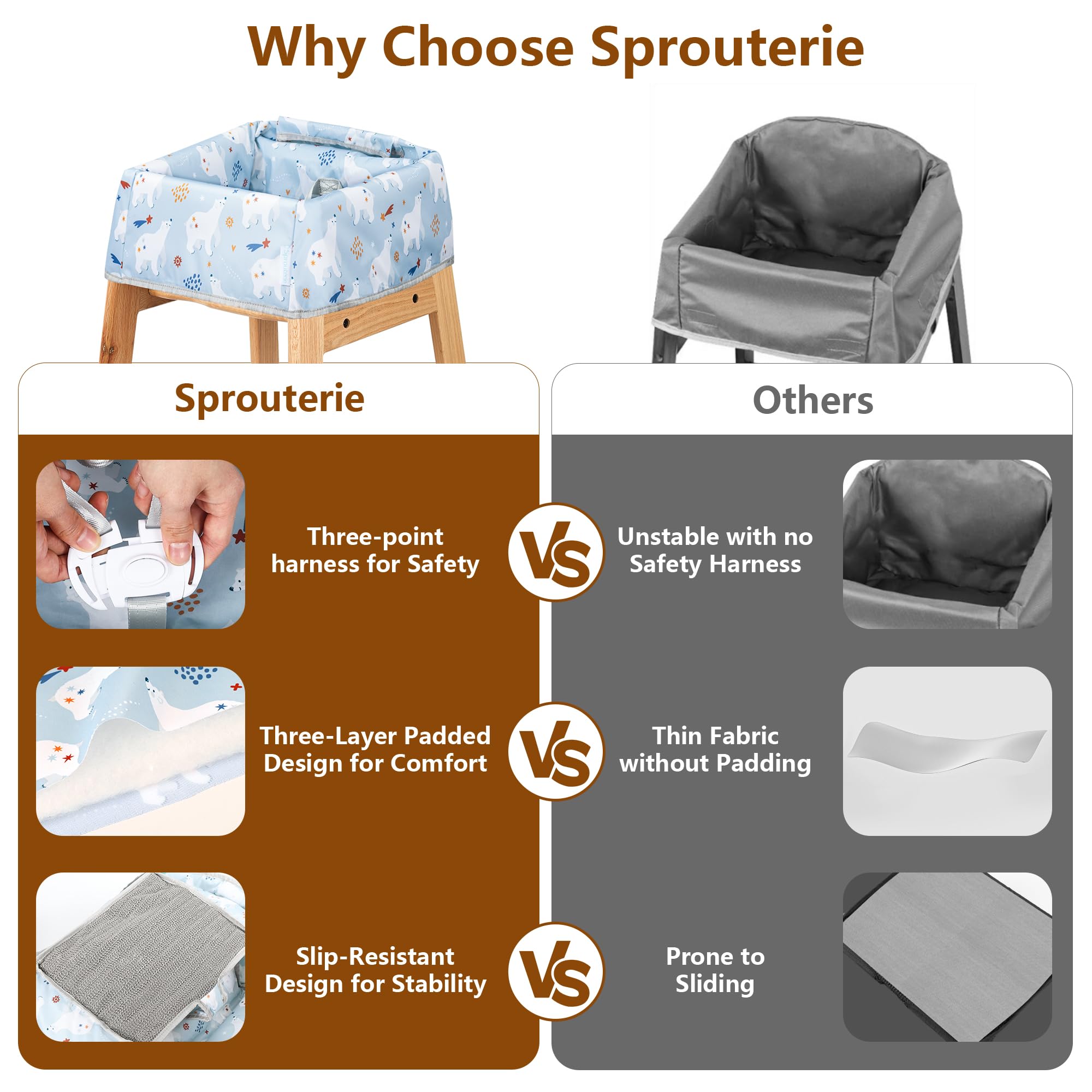 Sprouterie high chair cover secure fit across multiple chair styles for busy settings