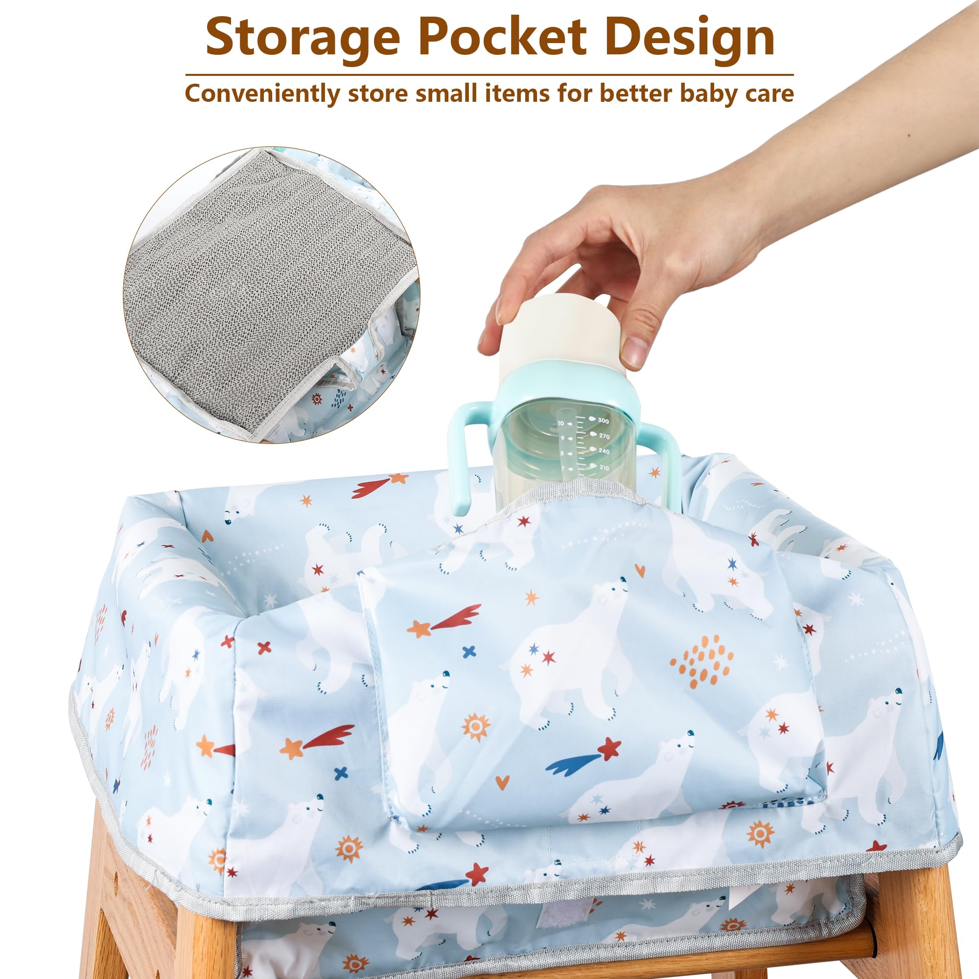 Sprouterie high chair cover is machine washable for quick after-meal cleanup