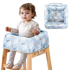 Sprouterie high chair cover with waterproof blue polar bear print protects chairs from spills
