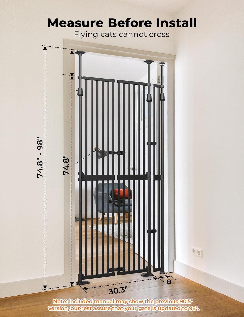 Sprouterie pressure mount cat gate close-up shows no wall damage.