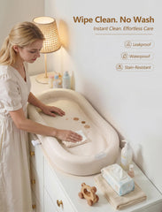 Sprouterie waterproof PU leather surface for mess-free diaper changes.