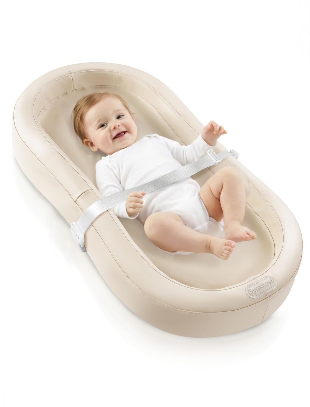 Sprouterie wipeable baby changing pad in oatmeal with easy wipe-clean surface.