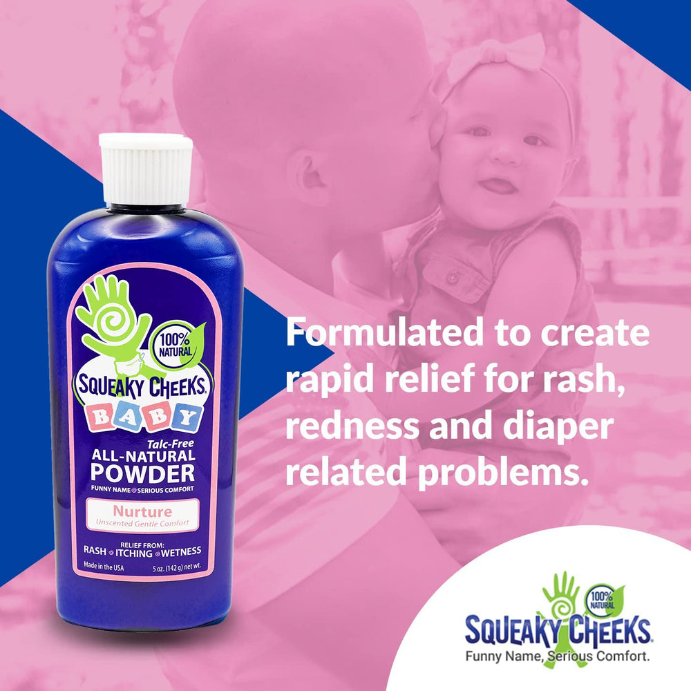 Squeaky Cheeks moisture absorption closeup showing talc-free texture