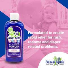 Squeaky Cheeks moisture absorption closeup showing talc-free texture