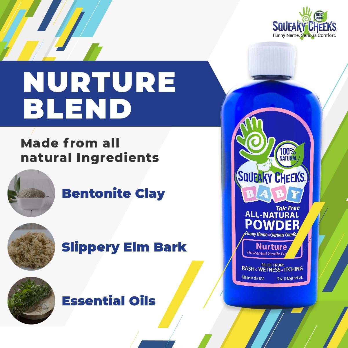 Squeaky Cheeks organic unscented powder keeps skin dry and comfortable