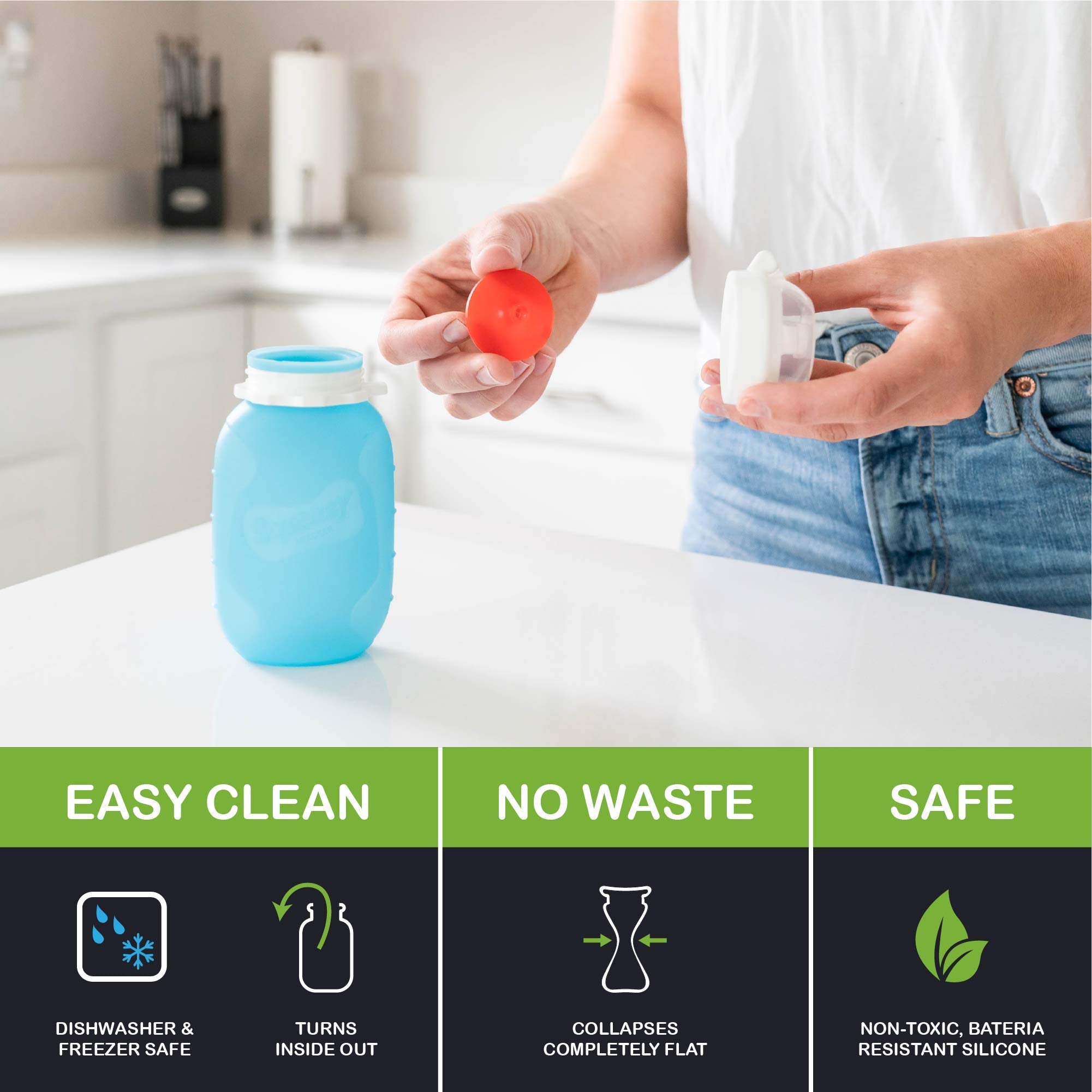 Squeasy Snacker easy-clean design cleans inside quickly.