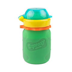 Squeasy Snacker Green spill-proof pouch shows leak-free on-the-go design