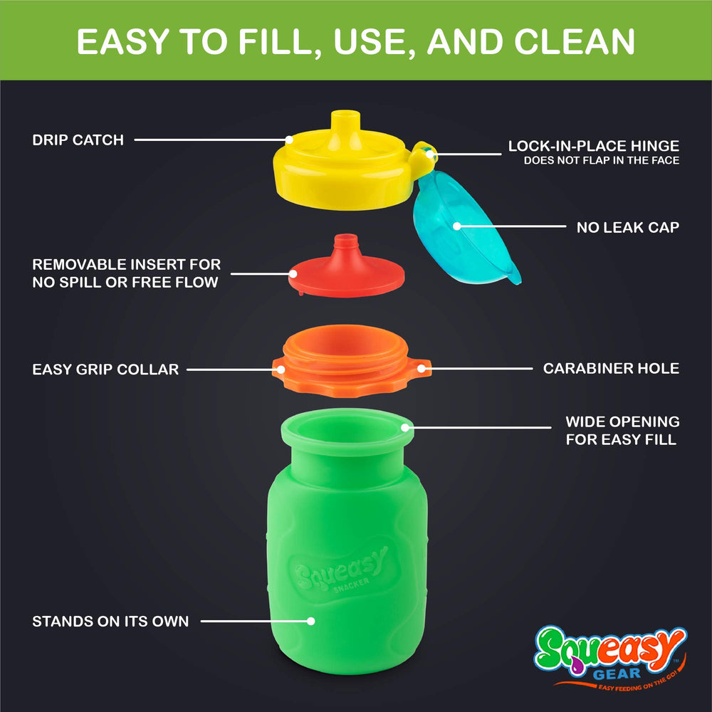 Squeasy Snacker Green cup-holder-compatible pouch for car trips