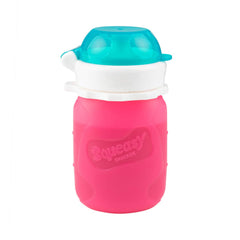 Squeasy Snacker pink pouch top view, ideal for on-the-go snacks