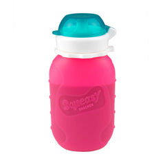 Squeasy Snacker pink 6oz pouch for mess-free on-the-go snacking.