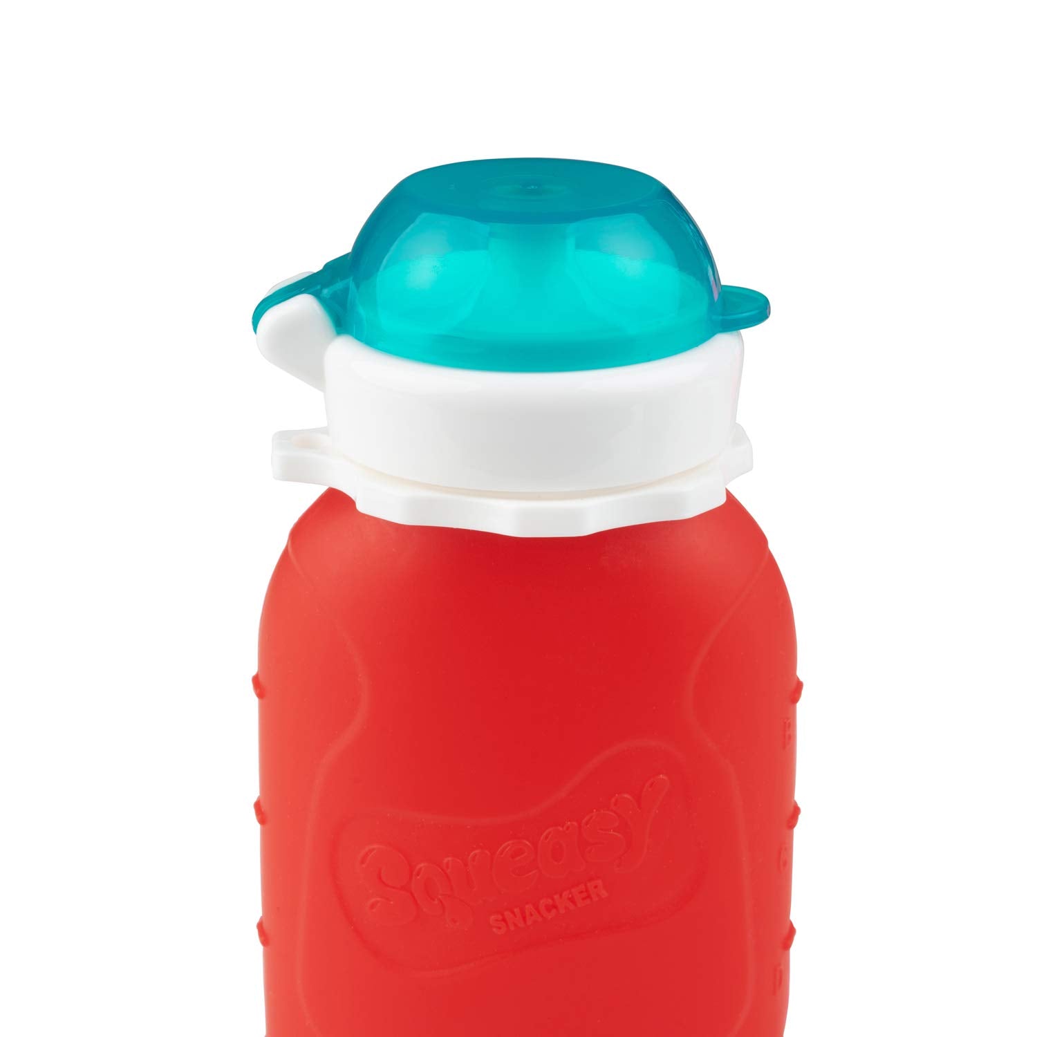 Squeasy Snacker red 6oz on-the-go use in bag or car.