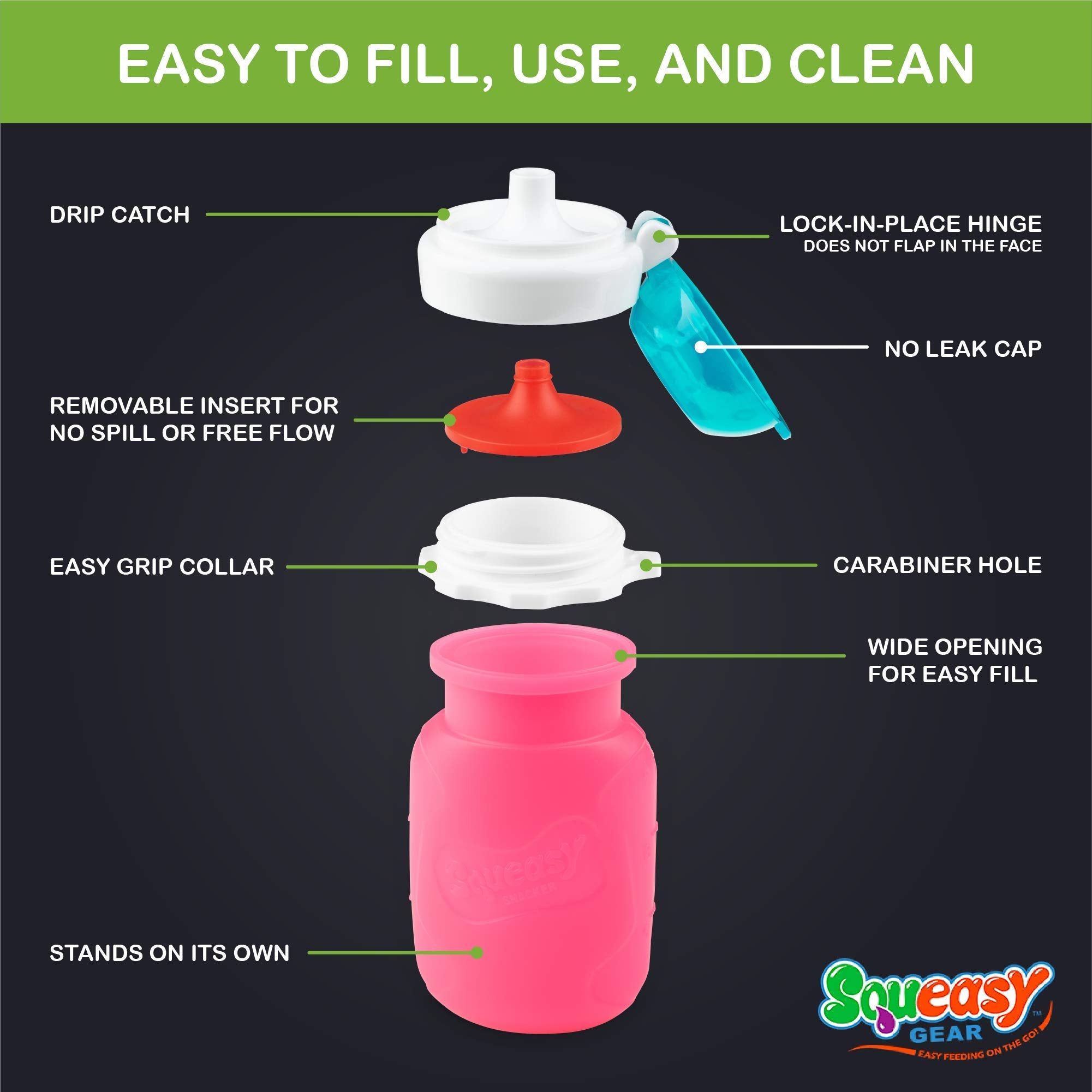 Squeasy Snacker stand-up pouch ready for easy storage