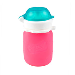 Squeasy Snacker travel-cap in use, leak-proof during trips