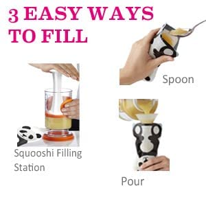 Squooshi pouch animal-prints design engages toddlers during snack time.