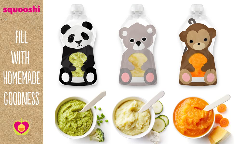 Squooshi pouch dishwasher-safe for quick cleanup after meals.