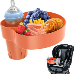 SSPONT kids car seat tray with orange cup holder for tidy snacks on the go.