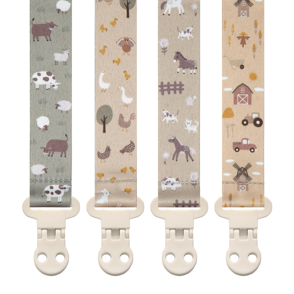 Stadela baby pacifier clip with farm animals pattern keeps pacifier within reach