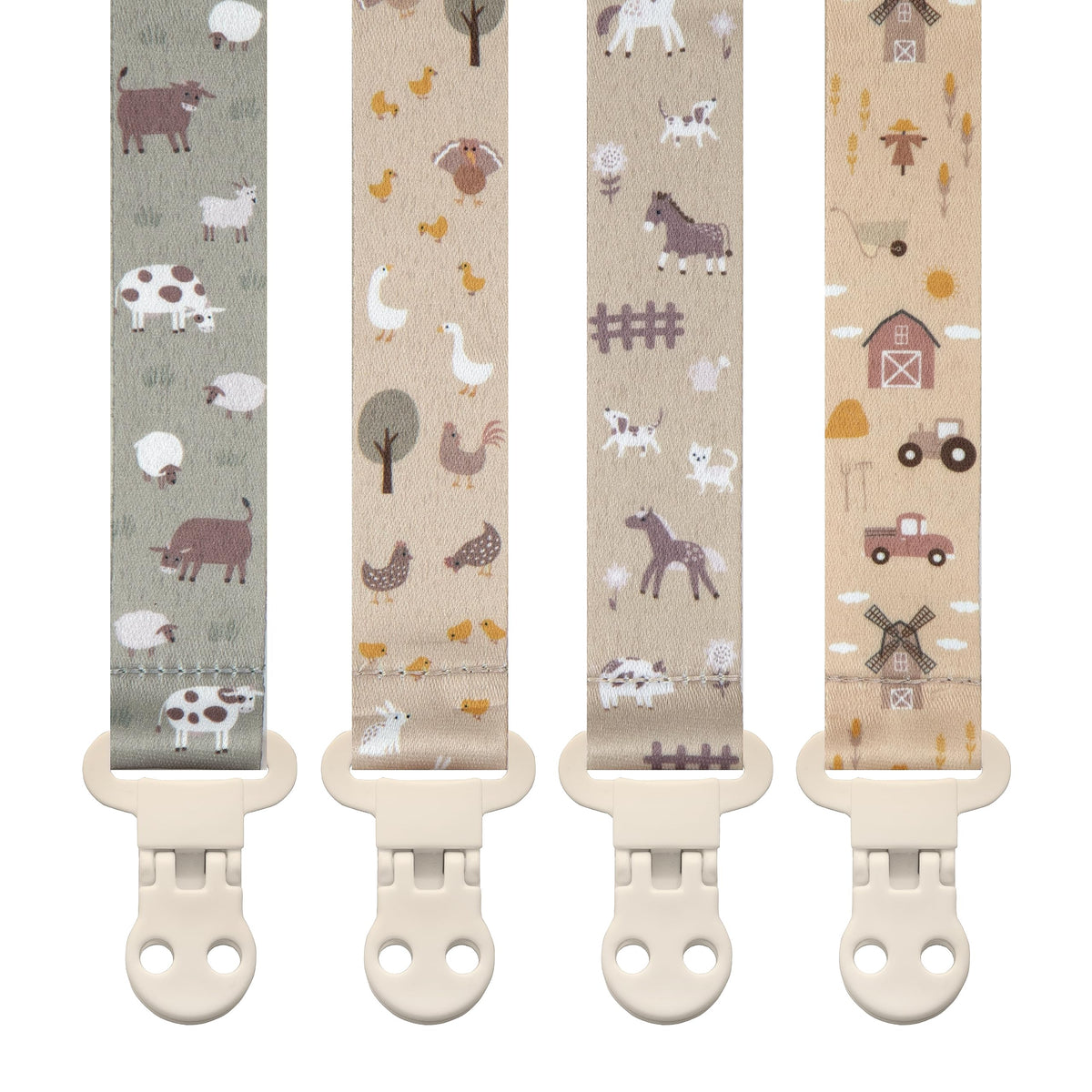 Stadela baby pacifier clip with farm animals pattern keeps pacifier within reach