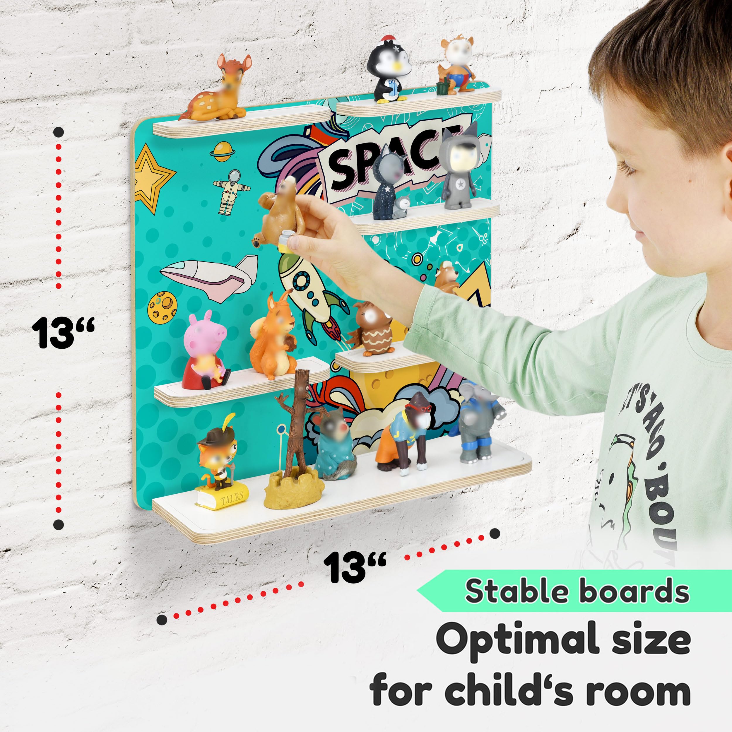 stadtecken wooden shelf magnetic plates closeup highlighting secure Tonie figures during playtime