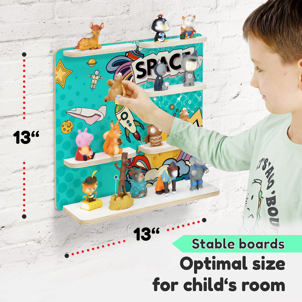 stadtecken wooden shelf magnetic plates closeup highlighting secure Tonie figures during playtime