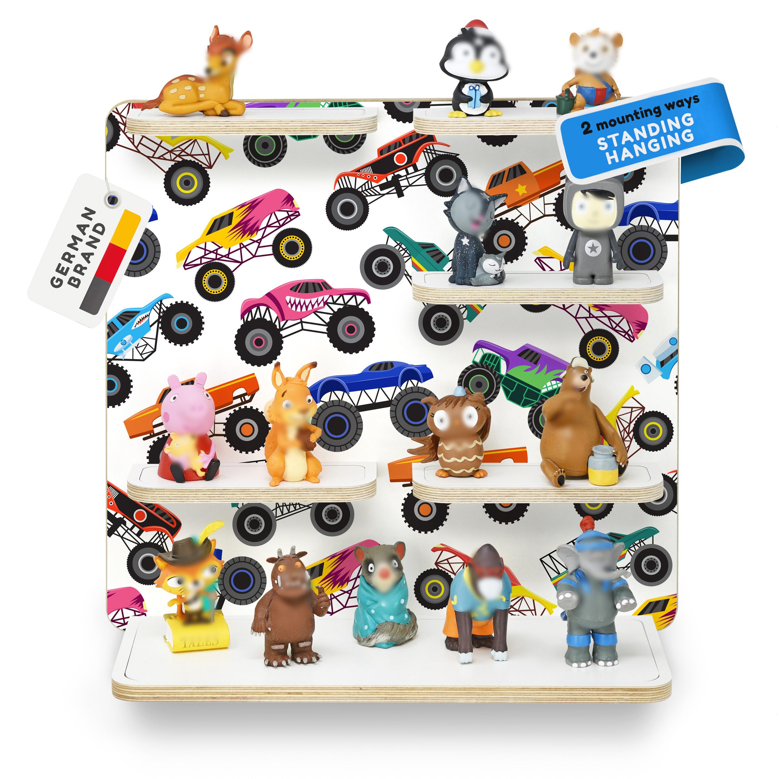stadtecken wooden shelf with Toniebox wall mount showing secure display and organization