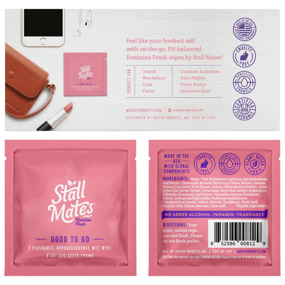 Stall Mates PH-balanced wipes with sunflower, aloe, rosemary for gentle refreshing.