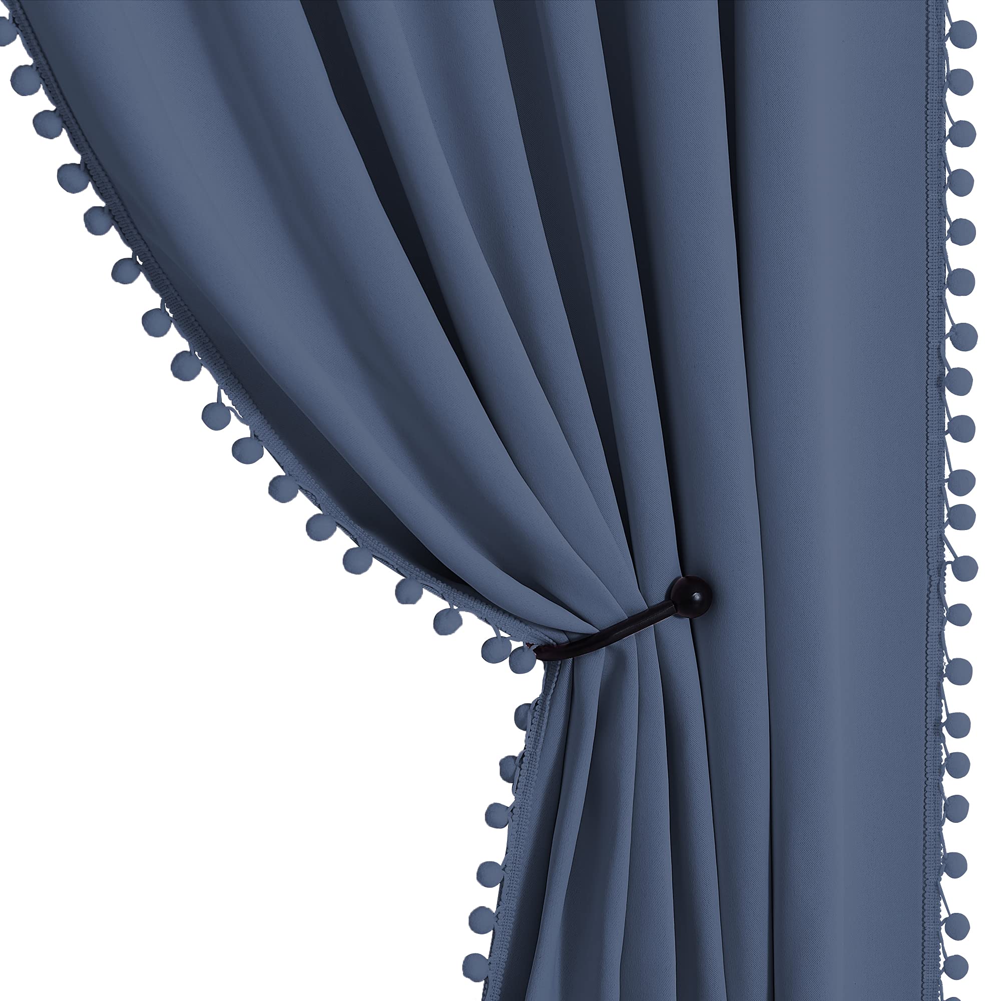 StangH stone blue blackout curtains in a living room setup.