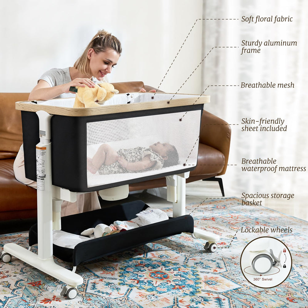 Staroyal bassinet 360-degree wheels allow quiet, smooth room-to-room mobility.